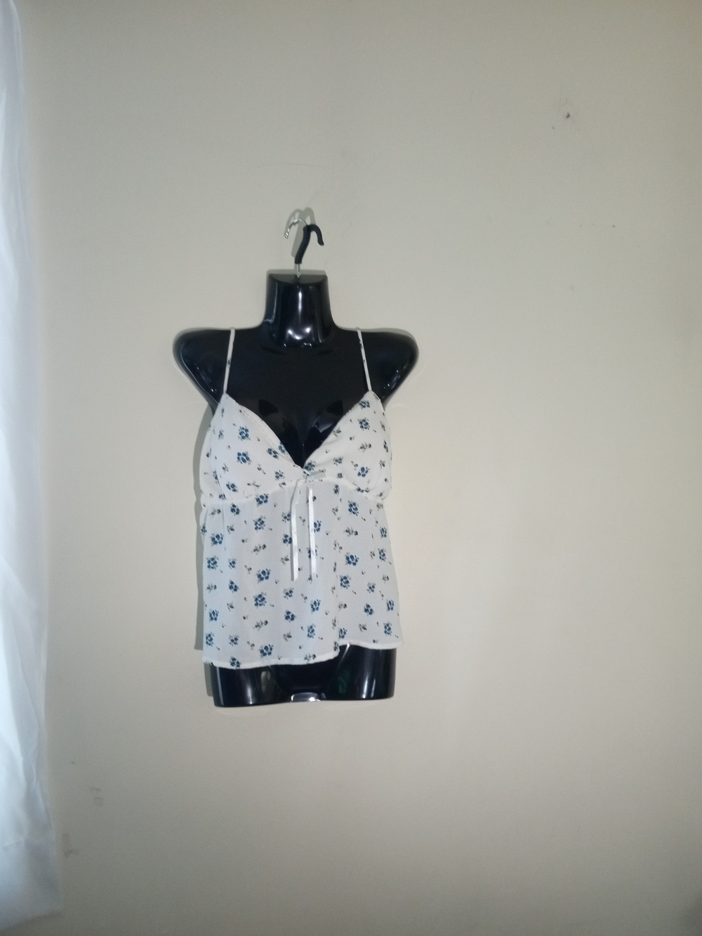 No Boundaries White Floral Spaghetti Strap Cami with Blue Print